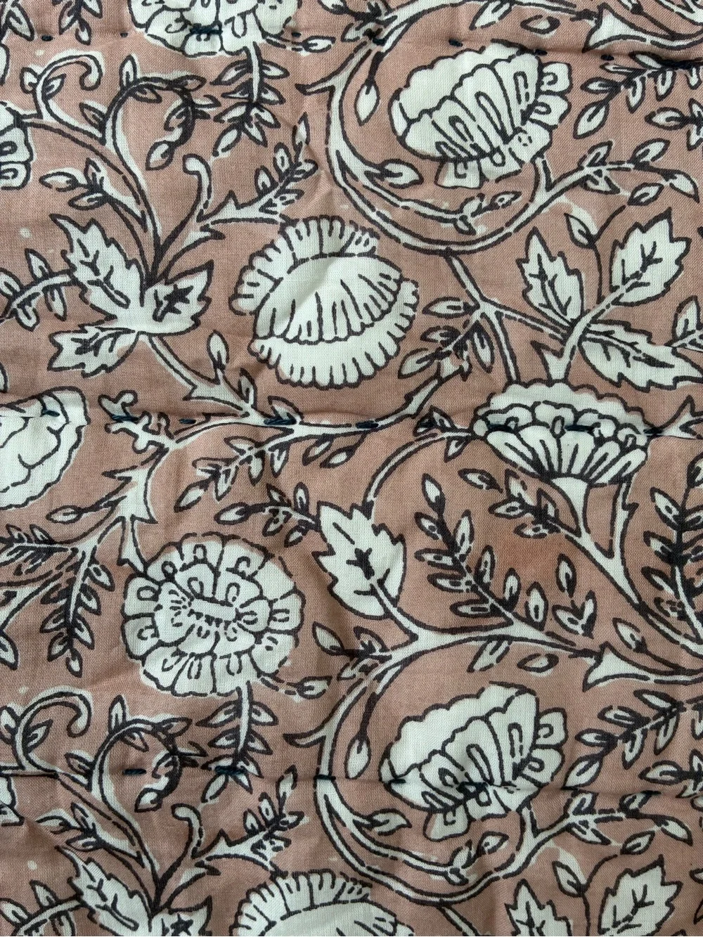 Rachel Zoe Block Print Quilt Set Queen 100% Cotton Floral Mauve Black Reversible